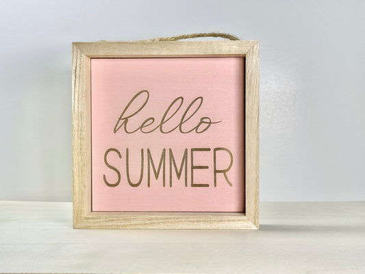 Hello Summer Wooden Decor Sign | Hand Painted Wood Wall or Shelf Sign