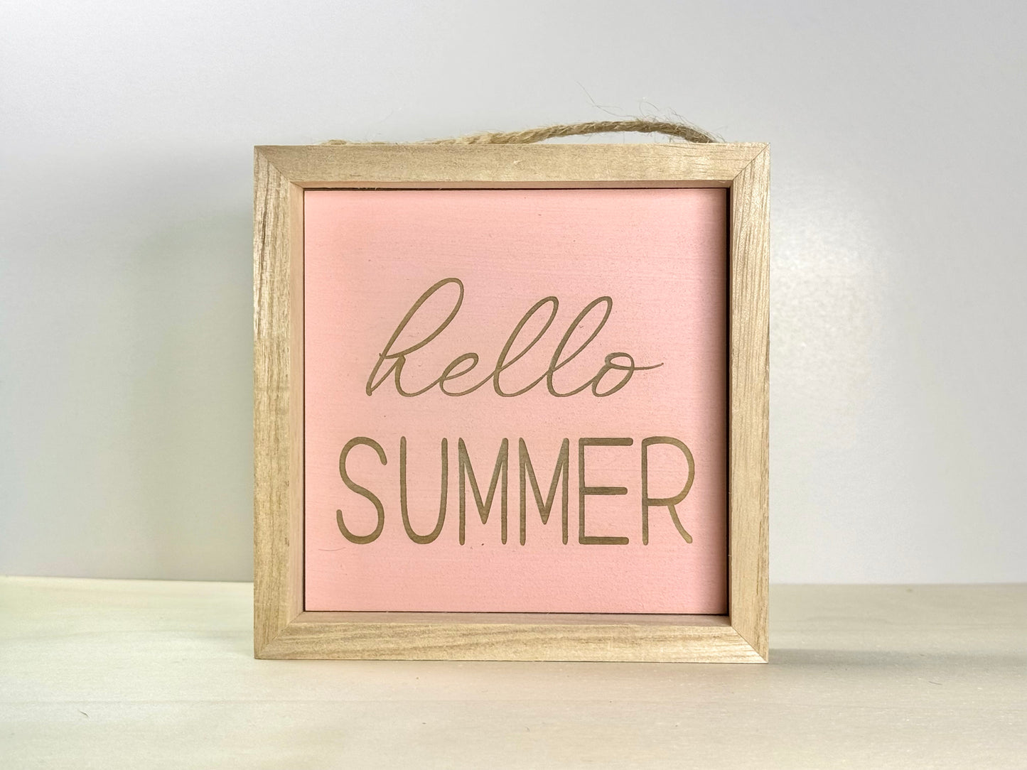 Hello Summer Wooden Decor Sign | Hand Painted Wood Wall or Shelf Sign