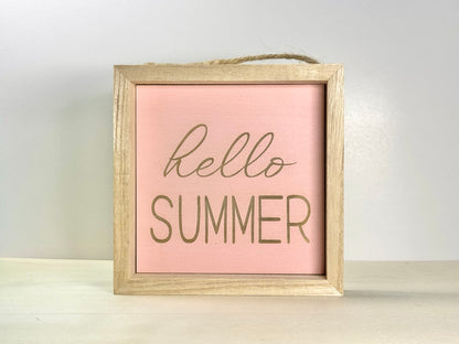 Hello Summer Wooden Decor Sign | Hand Painted Wood Wall or Shelf Sign