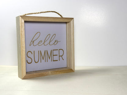 Hello Summer Wooden Decor Sign | Hand Painted Wood Wall or Shelf Sign