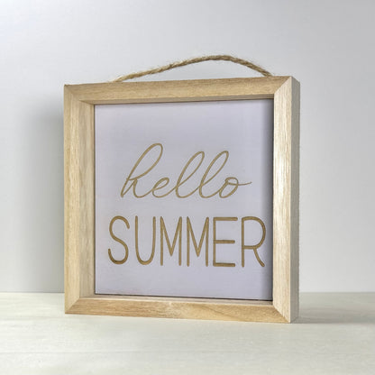 Hello Summer Wooden Decor Sign | Hand Painted Wood Wall or Shelf Sign