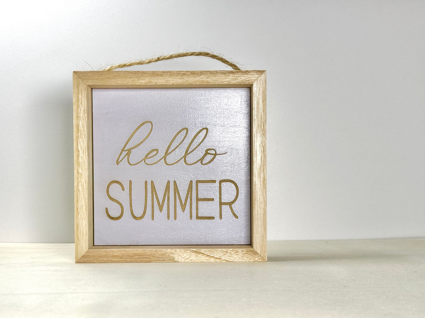 Hello Summer Wooden Decor Sign | Hand Painted Wood Wall or Shelf Sign