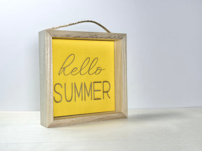 Hello Summer Wooden Decor Sign | Hand Painted Wood Wall or Shelf Sign