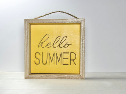 Hello Summer Wooden Decor Sign | Hand Painted Wood Wall or Shelf Sign