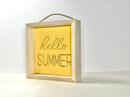 Hello Summer Wooden Decor Sign | Hand Painted Wood Wall or Shelf Sign