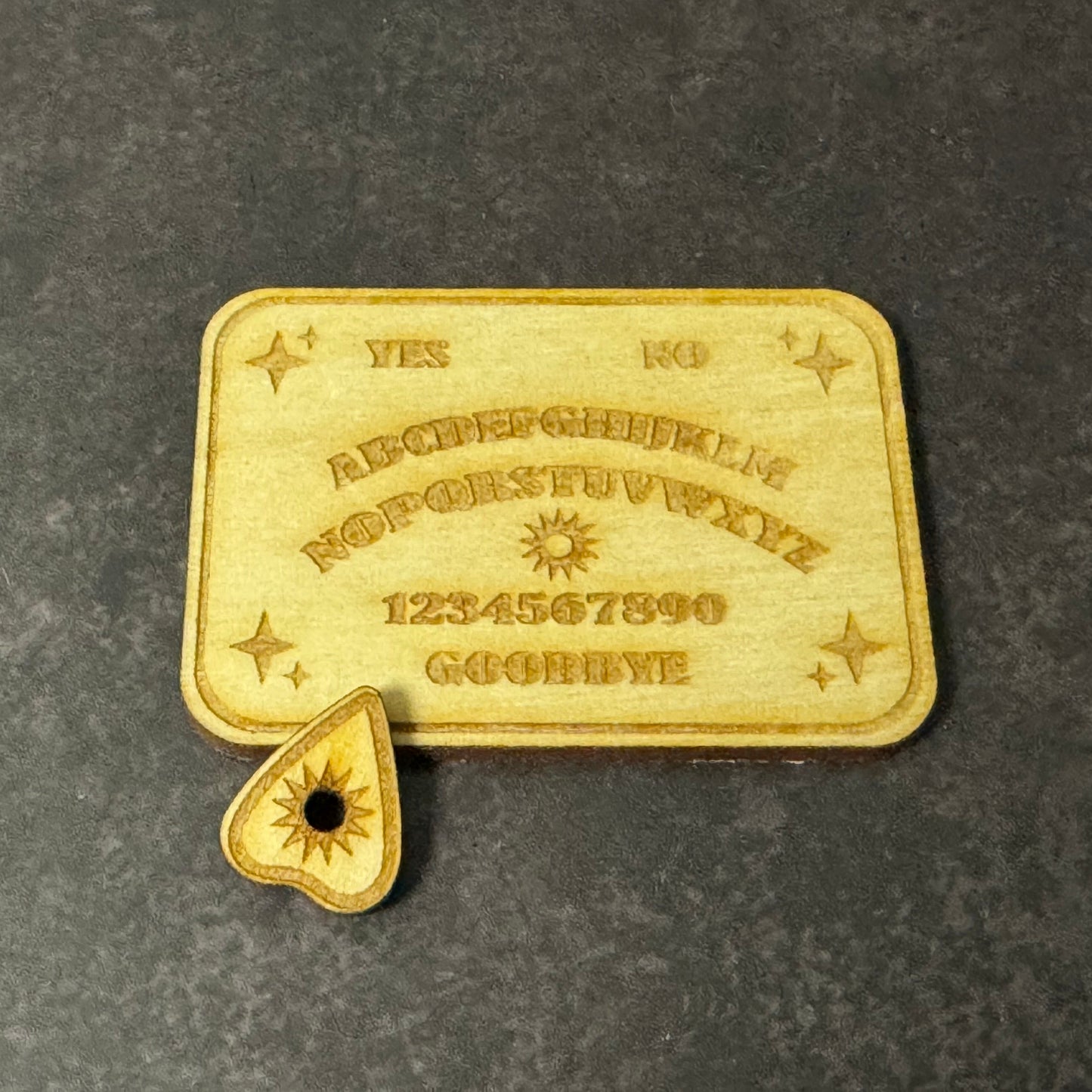 Mini Ouija Board - Handcrafted Engraved Wood Planchette & Board