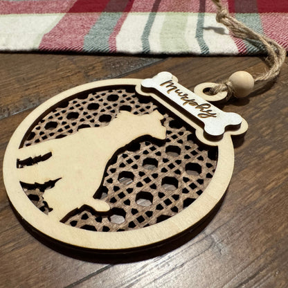 Personalized Rattan Layered Contrasting Wood Pet Ornament