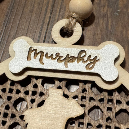 Personalized Rattan Layered Contrasting Wood Pet Ornament