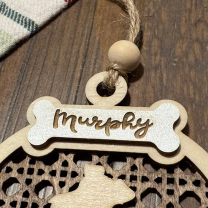 Personalized Rattan Layered Contrasting Wood Pet Ornament