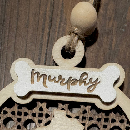 Personalized Rattan Layered Contrasting Wood Pet Ornament