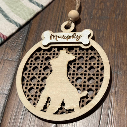 Personalized Rattan Layered Contrasting Wood Pet Ornament