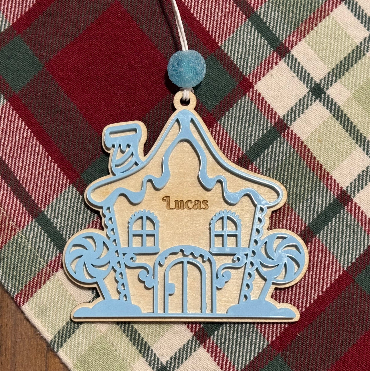 Gingerbread House Ornament with Candy Bead & Custom Engraving