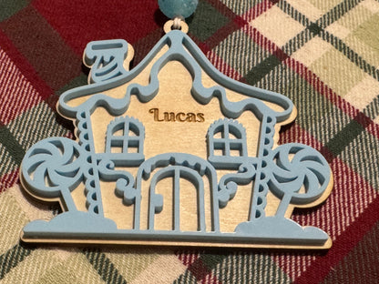 Gingerbread House Ornament with Candy Bead & Custom Engraving