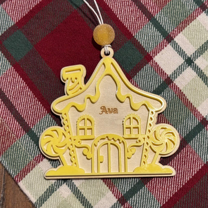 Gingerbread House Ornament with Candy Bead & Custom Engraving