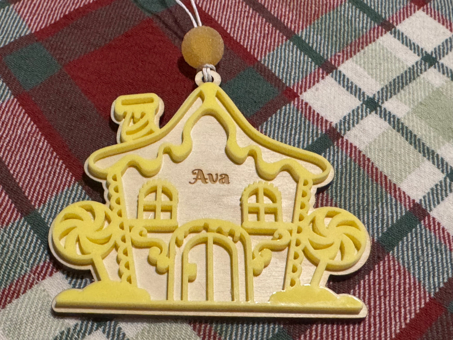 Gingerbread House Ornament with Candy Bead & Custom Engraving