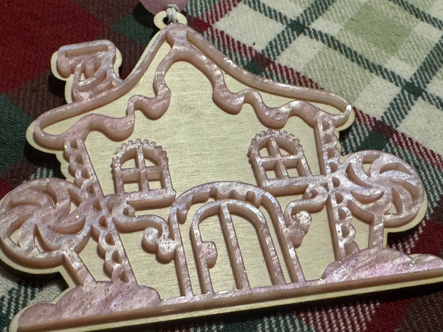 Gingerbread House Ornament with Candy Bead & Custom Engraving