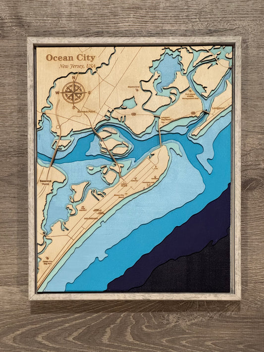 Ocean City, NJ 3D Layered Wood Map Art