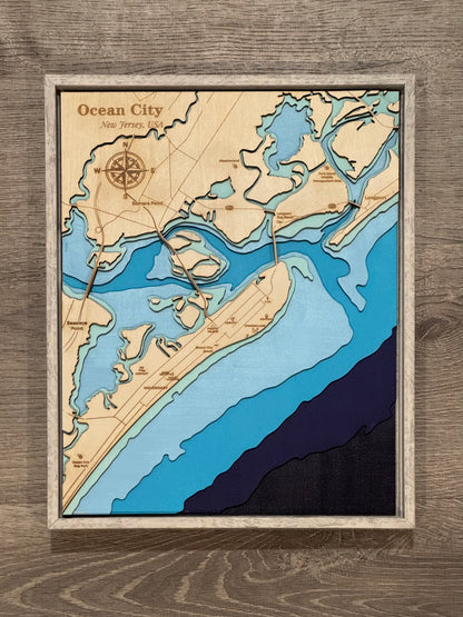 Ocean City, NJ 3D Layered Wood Map Art
