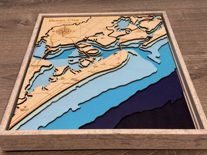 Ocean City, NJ 3D Layered Wood Map Art
