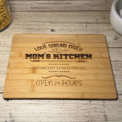 Mom's Kitchen Engraved Bamboo Board
