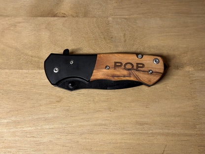 Custom Engraved Pocket Utility Knife Custom Engraved Pocket Utility Knife – Personalized Wood Handle EDC Gift for Him