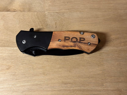 Custom Engraved Pocket Utility Knife Custom Engraved Pocket Utility Knife – Personalized Wood Handle EDC Gift for Him
