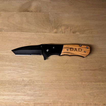 Custom Engraved Pocket Utility Knife Custom Engraved Pocket Utility Knife – Personalized Wood Handle EDC Gift for Him