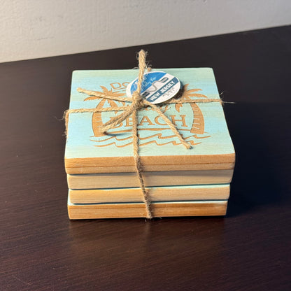 Wild Barefoot & Free Hand Painted & Engraved Wood Coaster Set