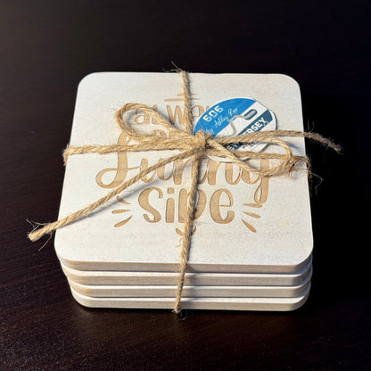 Sandy Toes Sunkissed Nose -White Hand Painted & Engraved Wood Coaster Sets