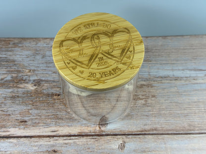 Couples’ Activity Jar – Personalized Wood Lid & Iridescent Date Night Tokens