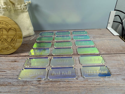 Couples’ Activity Jar – Personalized Wood Lid & Iridescent Date Night Tokens