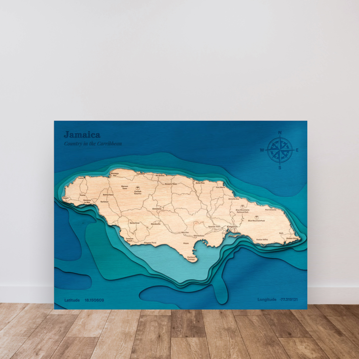Jamaica 3D Layered Wood Map Art