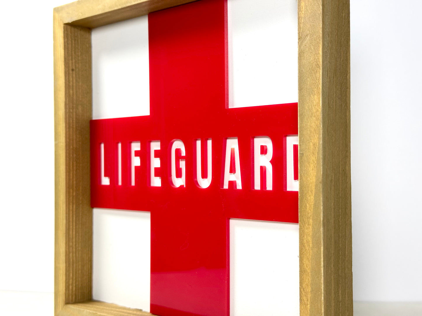 Lifeguard Wooden Decor Sign | 3D effect Layered Wood & Acrylic Shelf Sign