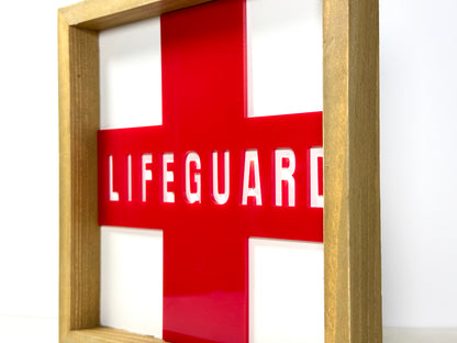 Lifeguard Wooden Decor Sign | 3D effect Layered Wood & Acrylic Shelf Sign