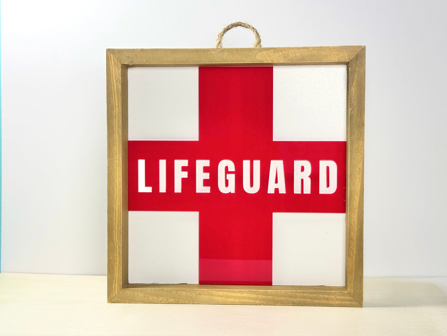 Lifeguard Wooden Decor Sign | 3D effect Layered Wood & Acrylic Shelf Sign