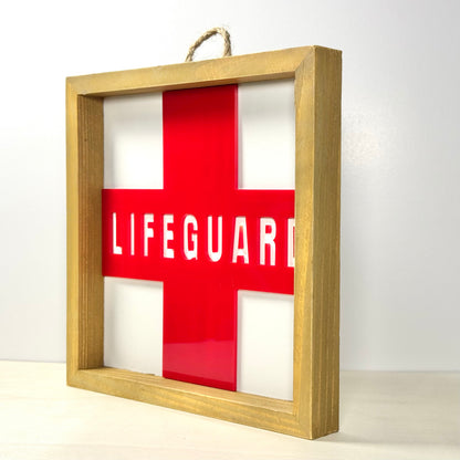 Lifeguard Wooden Decor Sign | 3D effect Layered Wood & Acrylic Shelf Sign