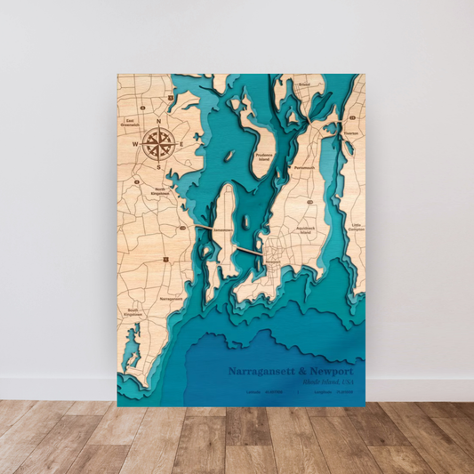 Narragansett & Newport 3D Layered Wood Map Art, meaningful handmade piece by 606