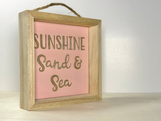 Sunshine Sand & Sea Wooden Decor Sign | Hand Painted Wood Shelf Sign