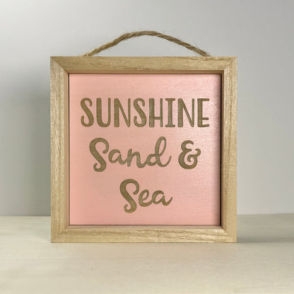 Sunshine Sand & Sea Wooden Decor Sign | Hand Painted Wood Shelf Sign