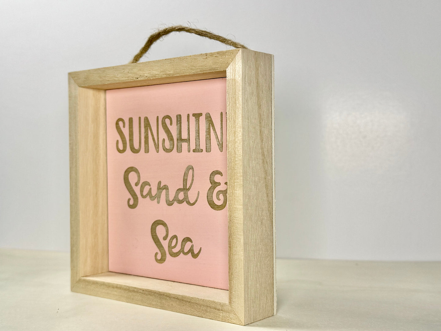 Sunshine Sand & Sea Wooden Decor Sign | Hand Painted Wood Shelf Sign