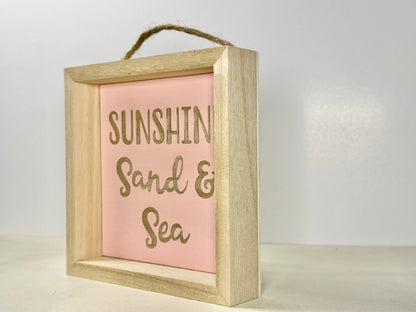 Sunshine Sand & Sea Wooden Decor Sign | Hand Painted Wood Shelf Sign