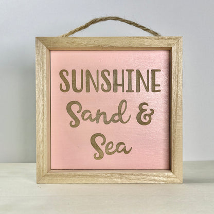 Sunshine Sand & Sea Wooden Decor Sign | Hand Painted Wood Shelf Sign
