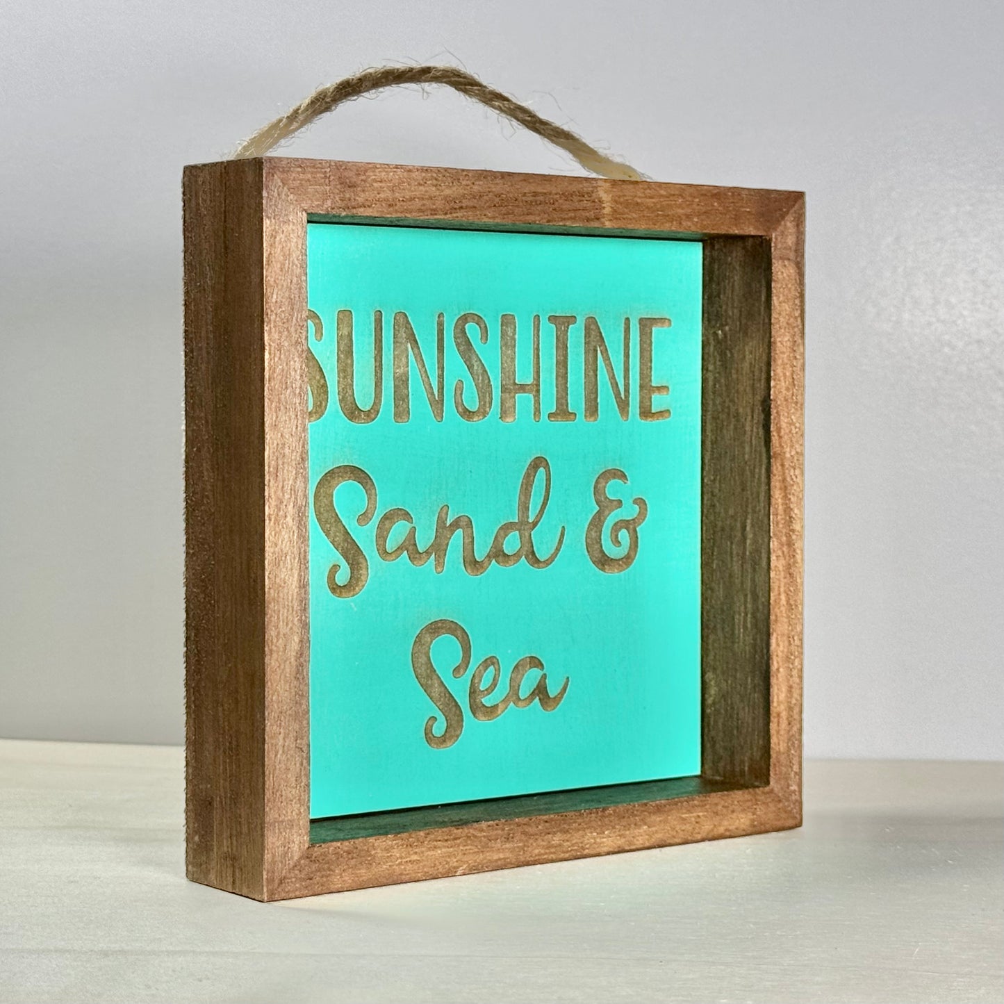 Sunshine Sand & Sea Wooden Decor Sign | Hand Painted Wood Shelf Sign