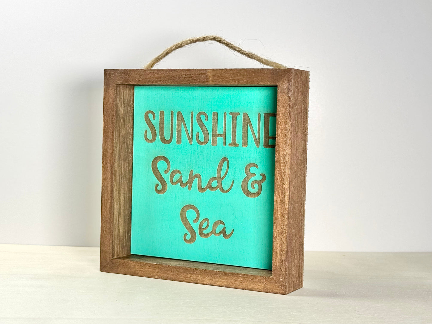 Sunshine Sand & Sea Wooden Decor Sign | Hand Painted Wood Shelf Sign