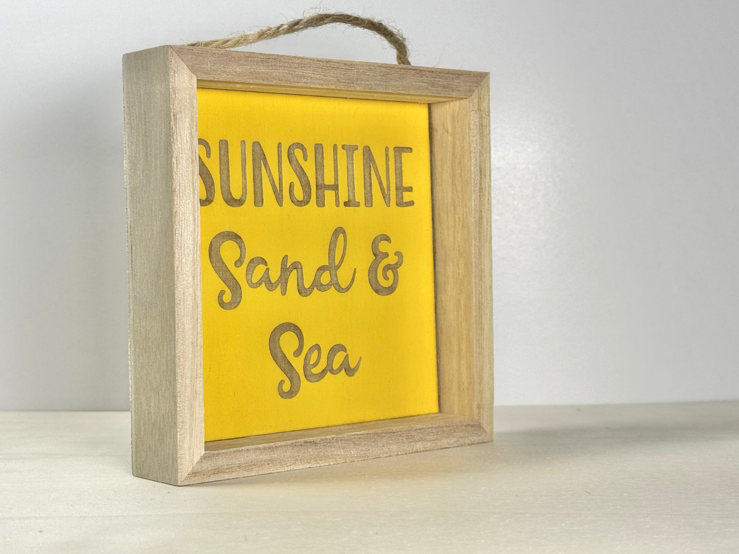 Sunshine Sand & Sea Wooden Decor Sign | Hand Painted Wood Shelf Sign
