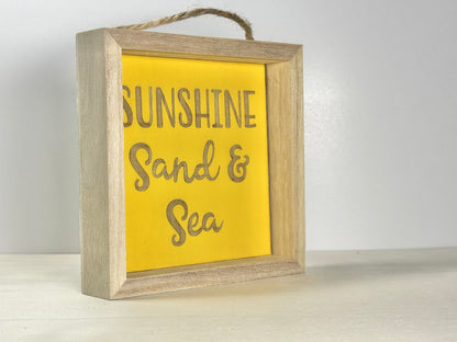 Sunshine Sand & Sea Wooden Decor Sign | Hand Painted Wood Shelf Sign