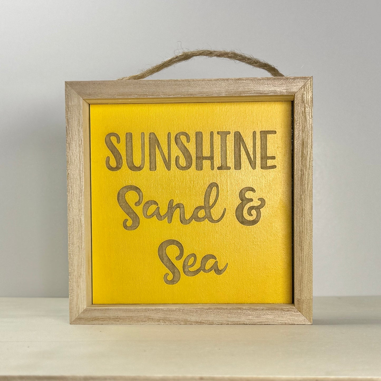Sunshine Sand & Sea Wooden Decor Sign | Hand Painted Wood Shelf Sign