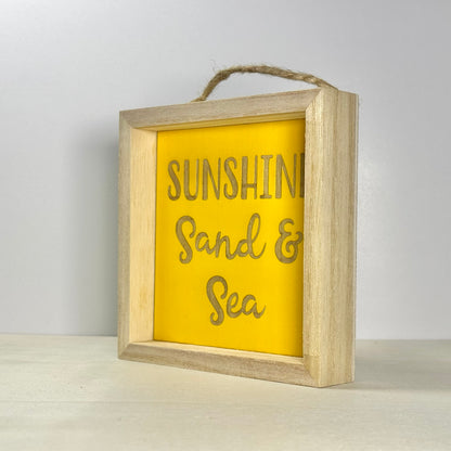 Sunshine Sand & Sea Wooden Decor Sign | Hand Painted Wood Shelf Sign