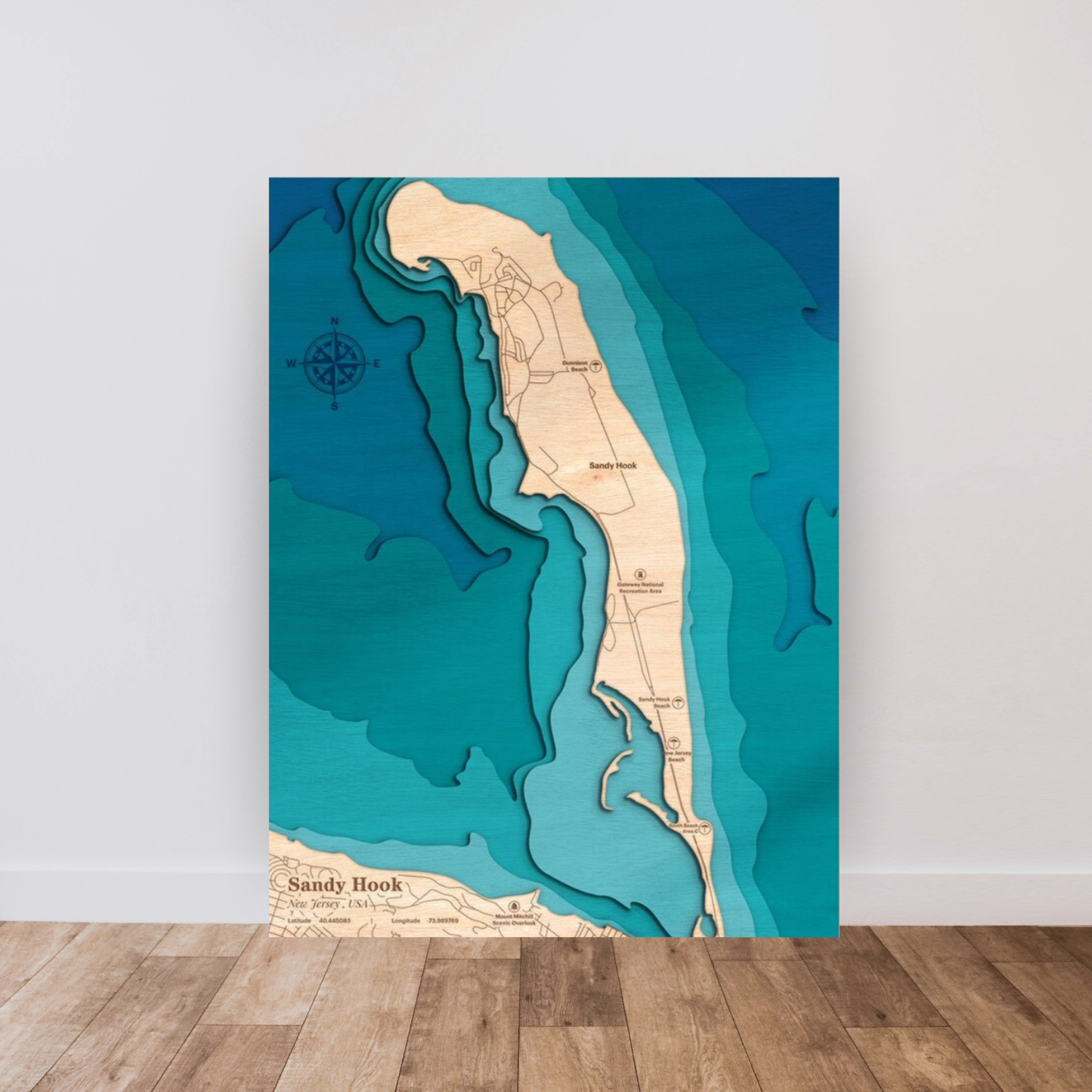 Sandy Hook 3D Layered Wood Map Art, meaningful handmade piece by 606