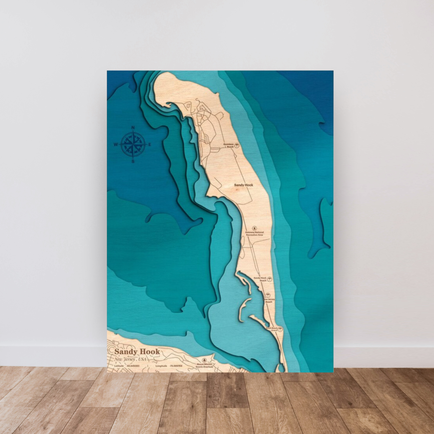 Sandy Hook 3D Layered Wood Map Art, meaningful handmade piece by 606